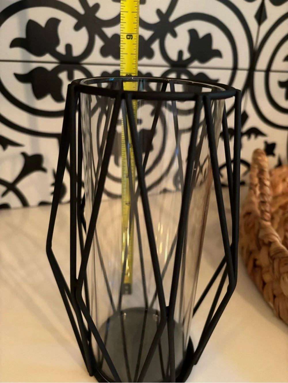 Black Wire Candle Holder or Vase with Inner Glass Removable Cylinder 8 x 4 1/2
